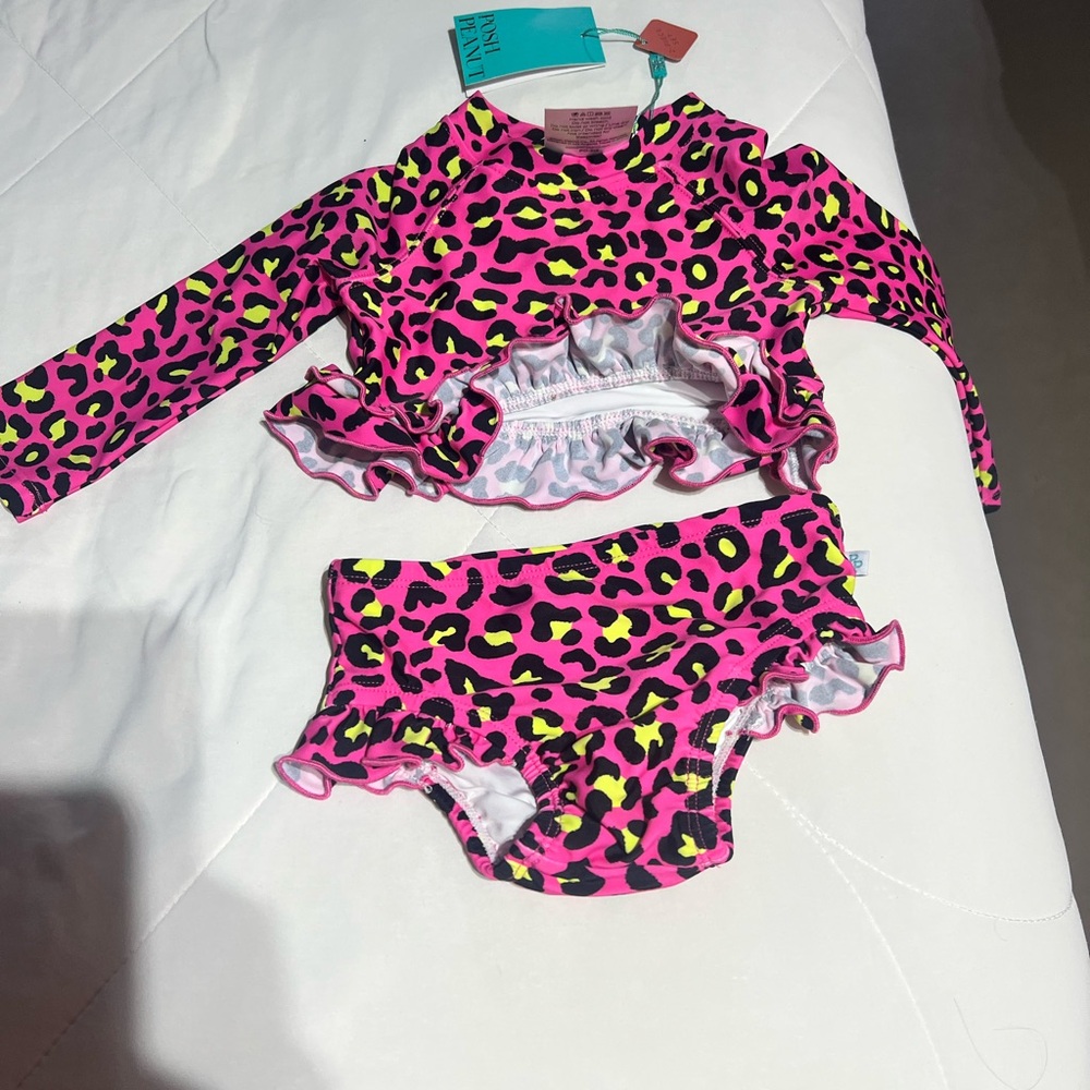 Posh Peanut Pink and Yellow Rashguard Swim Set RETIRED